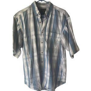 Double Impact Vintage 90s Men's Size XL Blue Striped Short Sleeve Button Up
